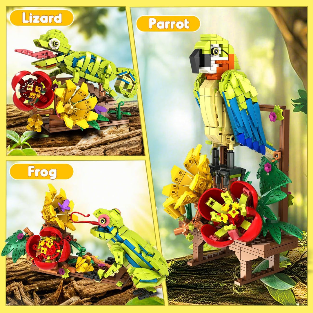 HOGOKIDS Juego de construcción de rana lagarto y loro de