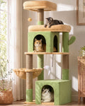 Globlazer Cactus Cat Tree Tower 2 Condo Kitten Scratching Post, F54, Verde