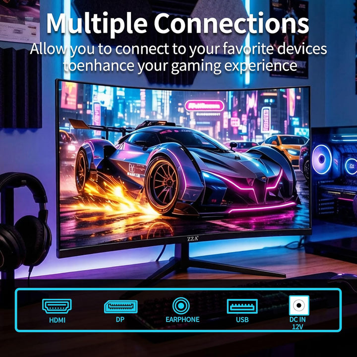 ZZA Monitor curvo de 32 pulgadas, monitor de computadora para juego...