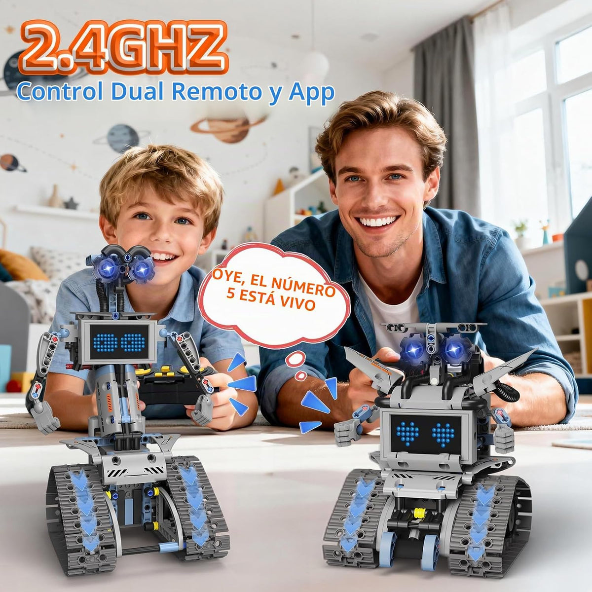 Kit de construcción de robot Johnny 5 5 en 1, juego de construcción de robot STEM con aplicación y control remoto de 2.4 GHz, juguetes tecnicos transformables de robótica RC para niños de 6 7 8 9 10 11 12 + regalos de cumpleaños