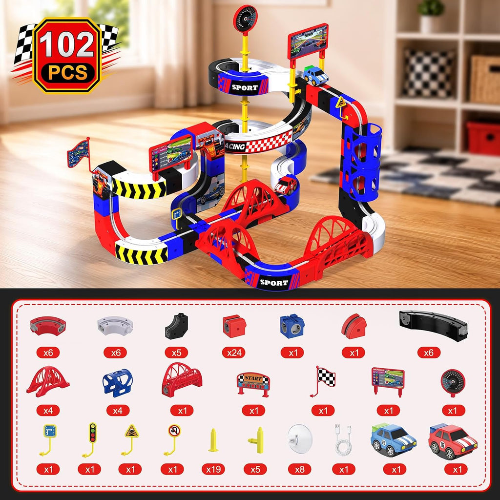Juego de tren eléctrico para niños, 102 piezas de juguetes de tren de
