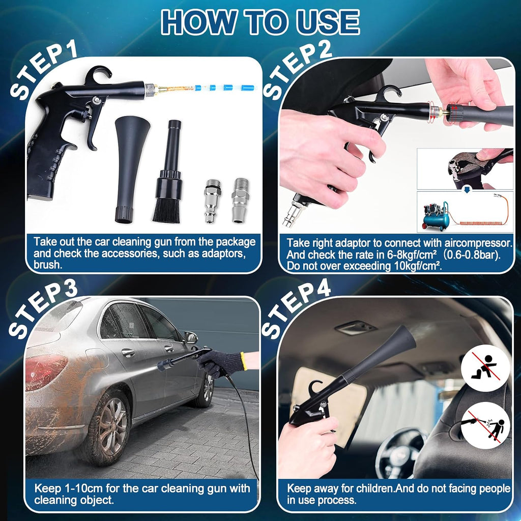 Pistola de limpieza de auto PARAROSE para detalles de interior, secador de aire de alta presión, kit de detalles de automóviles, limpiador de interior, herramientas de detalle de automóviles para