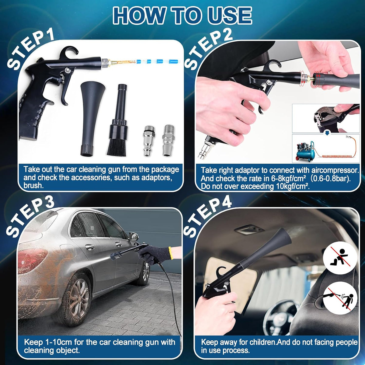 Pistola de limpieza de auto PARAROSE para detalles de interior, secador de aire de alta presión, kit de detalles de automóviles, limpiador de interior, herramientas de detalle de automóviles para
