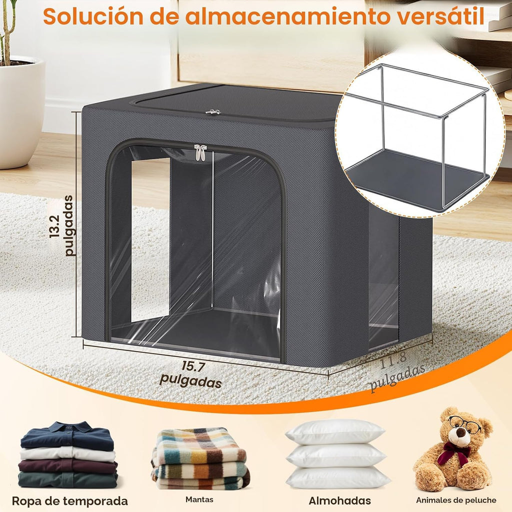 Contenedores de almacenamiento de ropa con marco de metal, gris