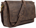 LEATHER VILLAGE Bolso Mensajero de Cuero Vintage–Morral Hecho a Mano de 15.5" para Hombres y Mujeres– Bolso de Hombro para Oficina, Viajes y Uso Diario