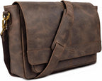 LEATHER VILLAGE Bolso Mensajero de Cuero Vintage–Morral Hecho a Mano de 15.5" para Hombres y Mujeres– Bolso de Hombro para Oficina, Viajes y Uso Diario