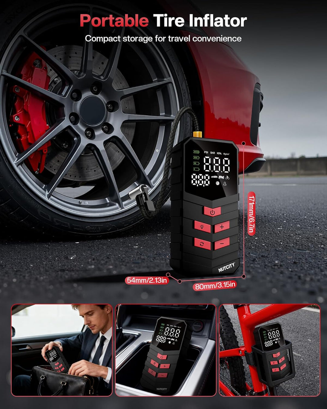 NUTCITY Compresor de aire portátil para neumáticos de automóvil, 16...