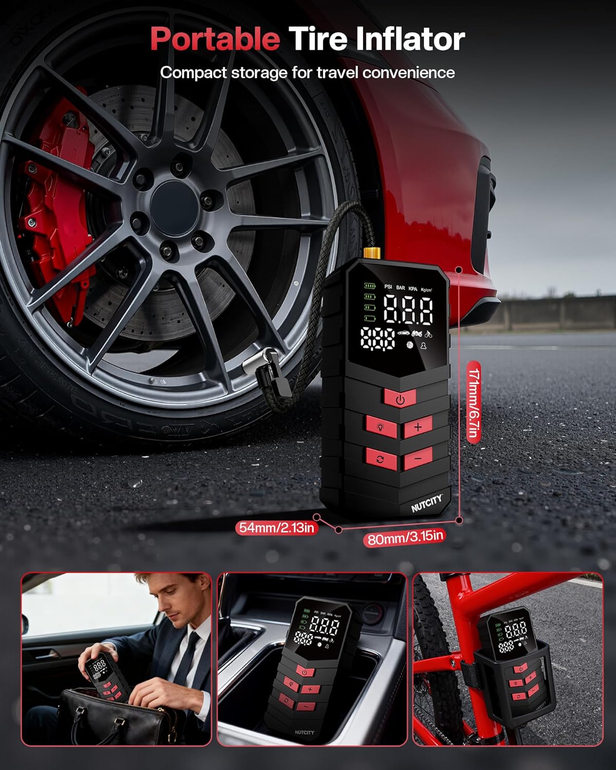 NUTCITY Compresor de aire portátil para neumáticos de automóvil, 16...