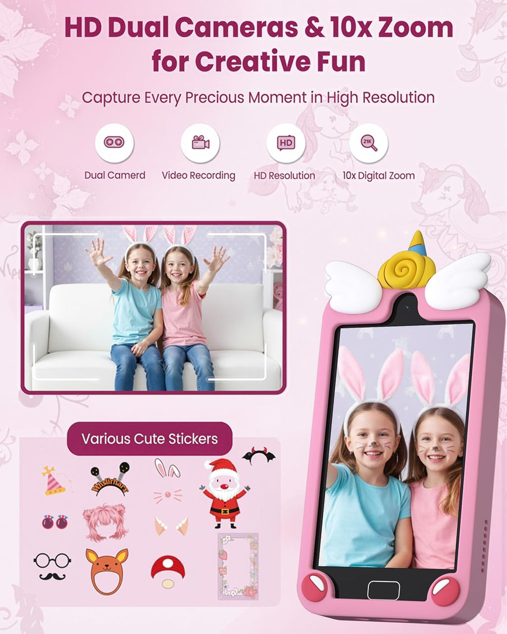 Teléfono inteligente para niños para niñas de 3 a 12 años, teléfonos de