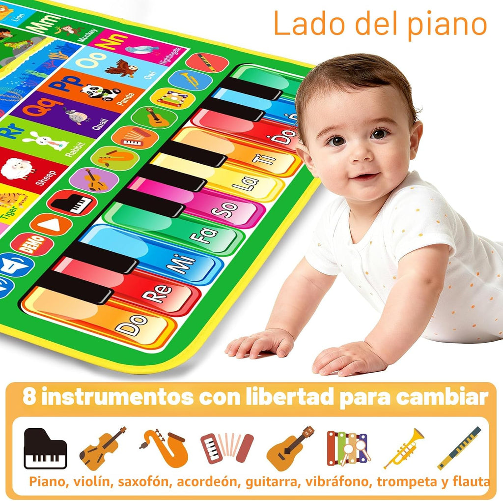 Juguetes para bebés para regalos de 1 año: tapete de juego de música de piano animal con alfabeto 3 en 1