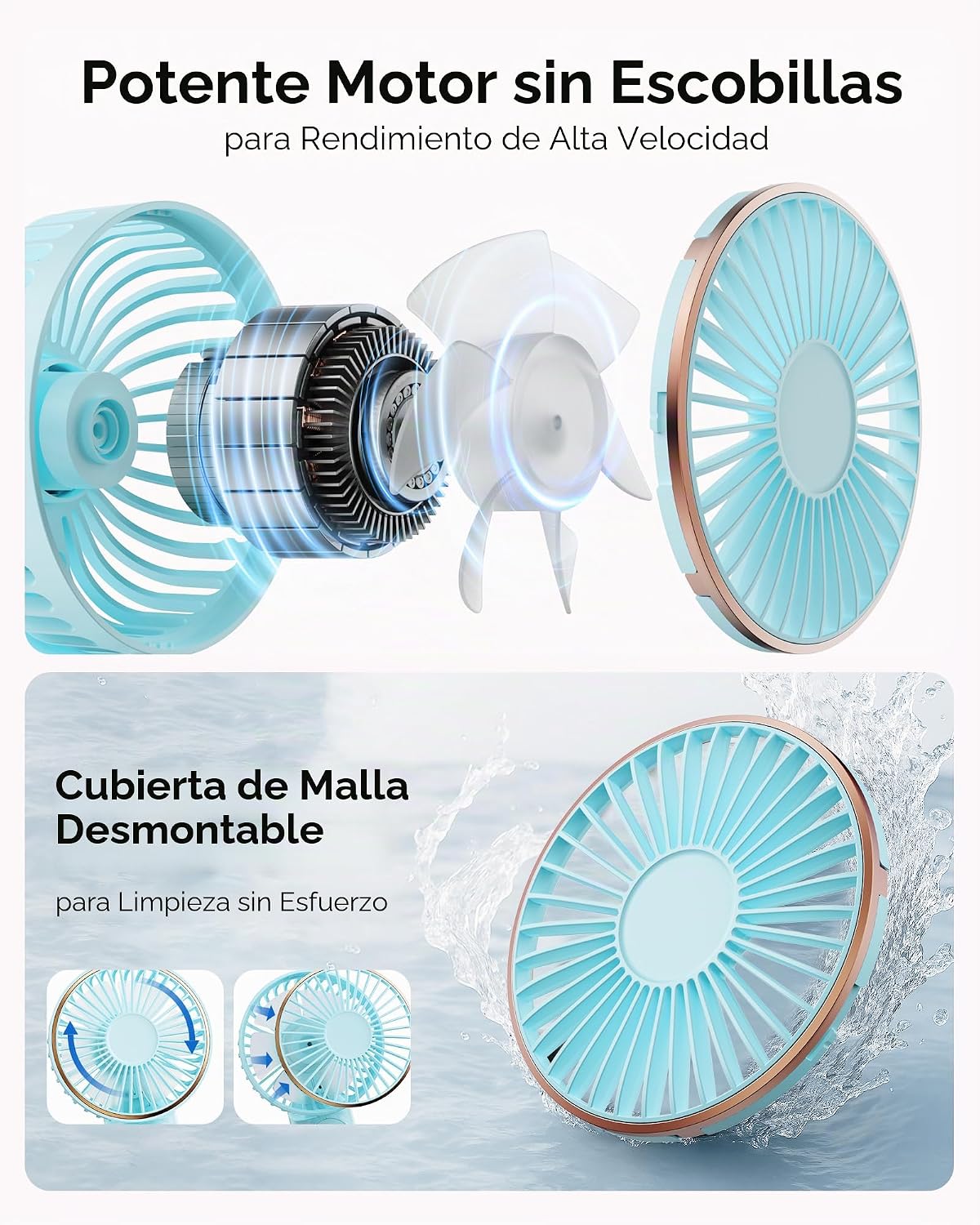 TUNISE Ventilador portátil de mano, 4000mAh, 180 ajustable, 6 veloc...