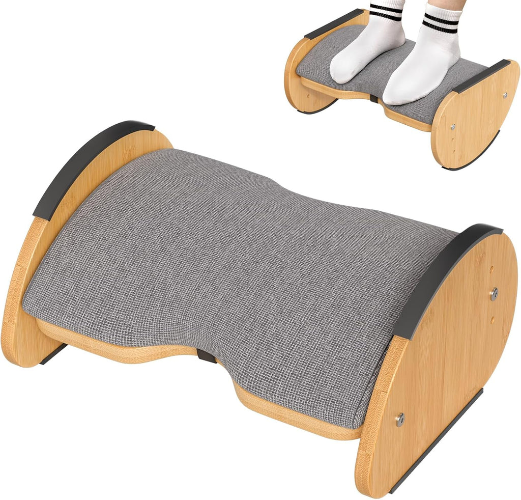 Lámpara Reposapiés de bambú para debajo del escritorio con cojín 3 en 1, reposapiés ergonómico reversible de madera para debajo del escritorio en el trabajo, taburetes ajustables con funda lavable