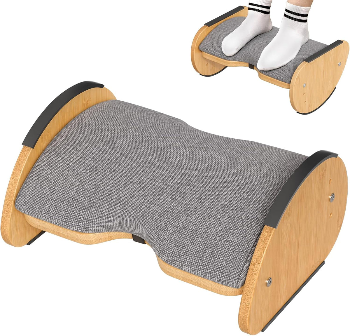 Lámpara Reposapiés de bambú para debajo del escritorio con cojín 3 en 1, reposapiés ergonómico reversible de madera para debajo del escritorio en el trabajo, taburetes ajustables con funda lavable