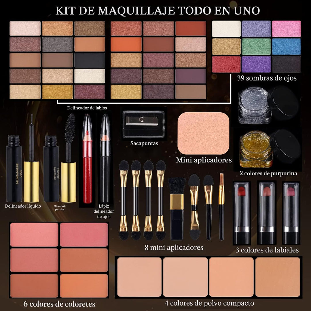 Kit de maquillaje profesional para mujer, kit completo con espejo,...