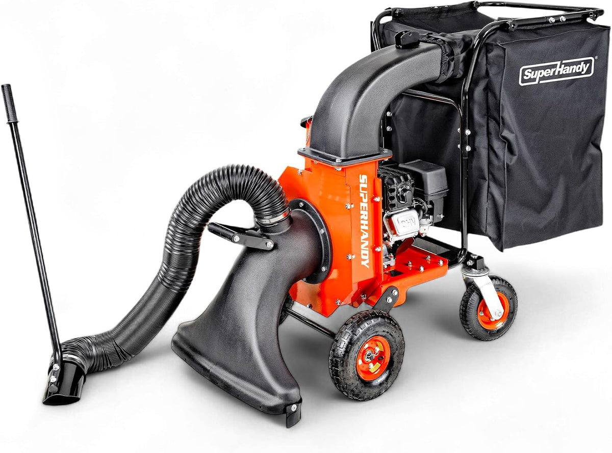 SuperHandy Aspiradora de hojas y astilladora de madera 7HP 209cc motor de gas, relación de mantillo 10:1, bolsa de recolección de 6 bujes, impulsor de 13.4 pulgadas, triturador de vacío con ruedas