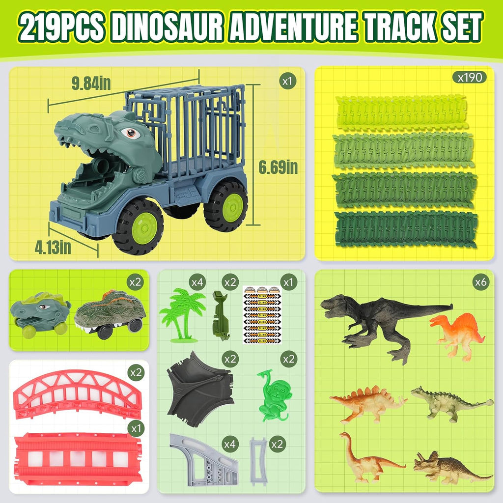Juguetes de pista de dinosaurios para niños, juego de 219 pistas de