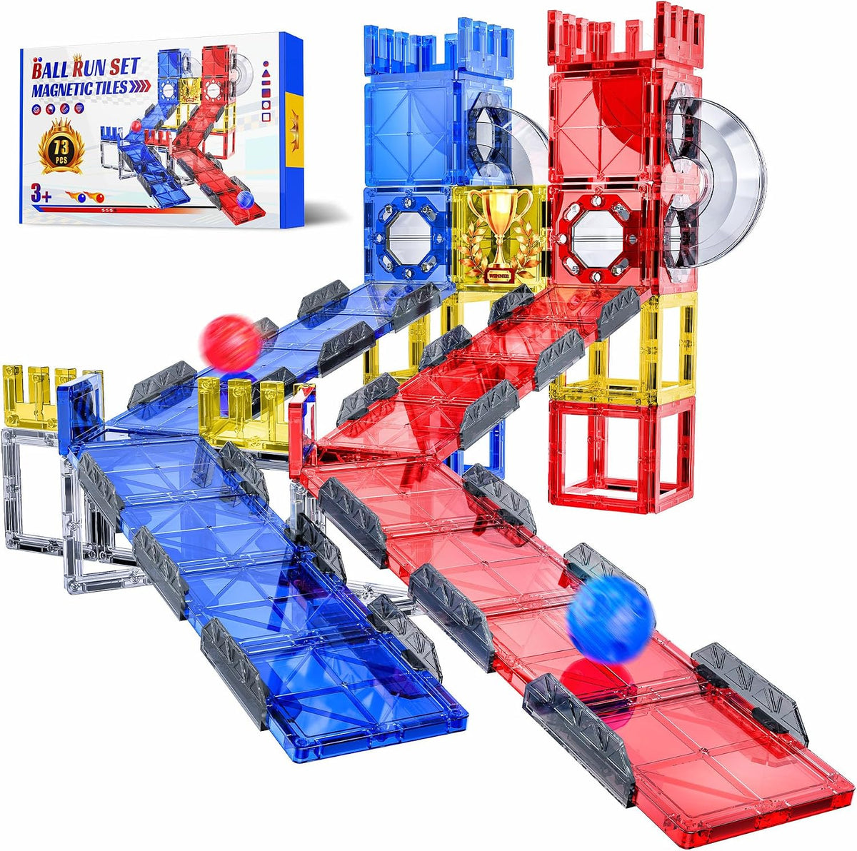 73 piezas de azulejos magnéticos Marble Run para niños, pista de carreras de