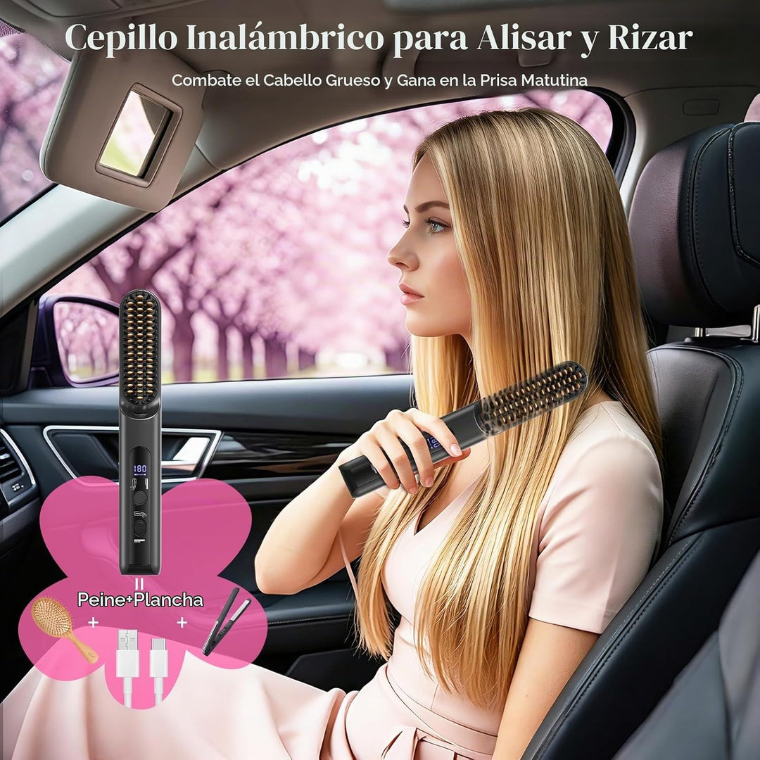 Peine térmico portátil de viaje para mujer, cepillo alisador de pel...