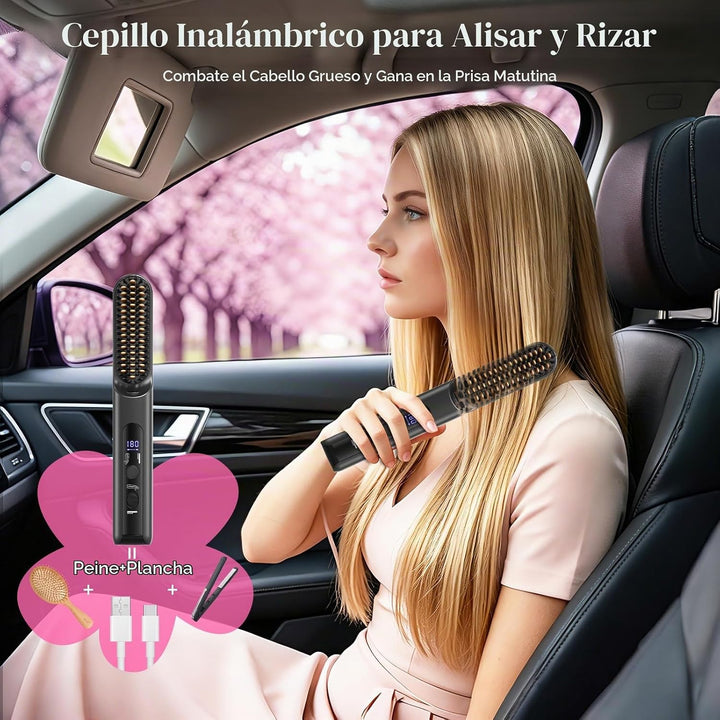 Peine térmico portátil de viaje para mujer, cepillo alisador de pel...