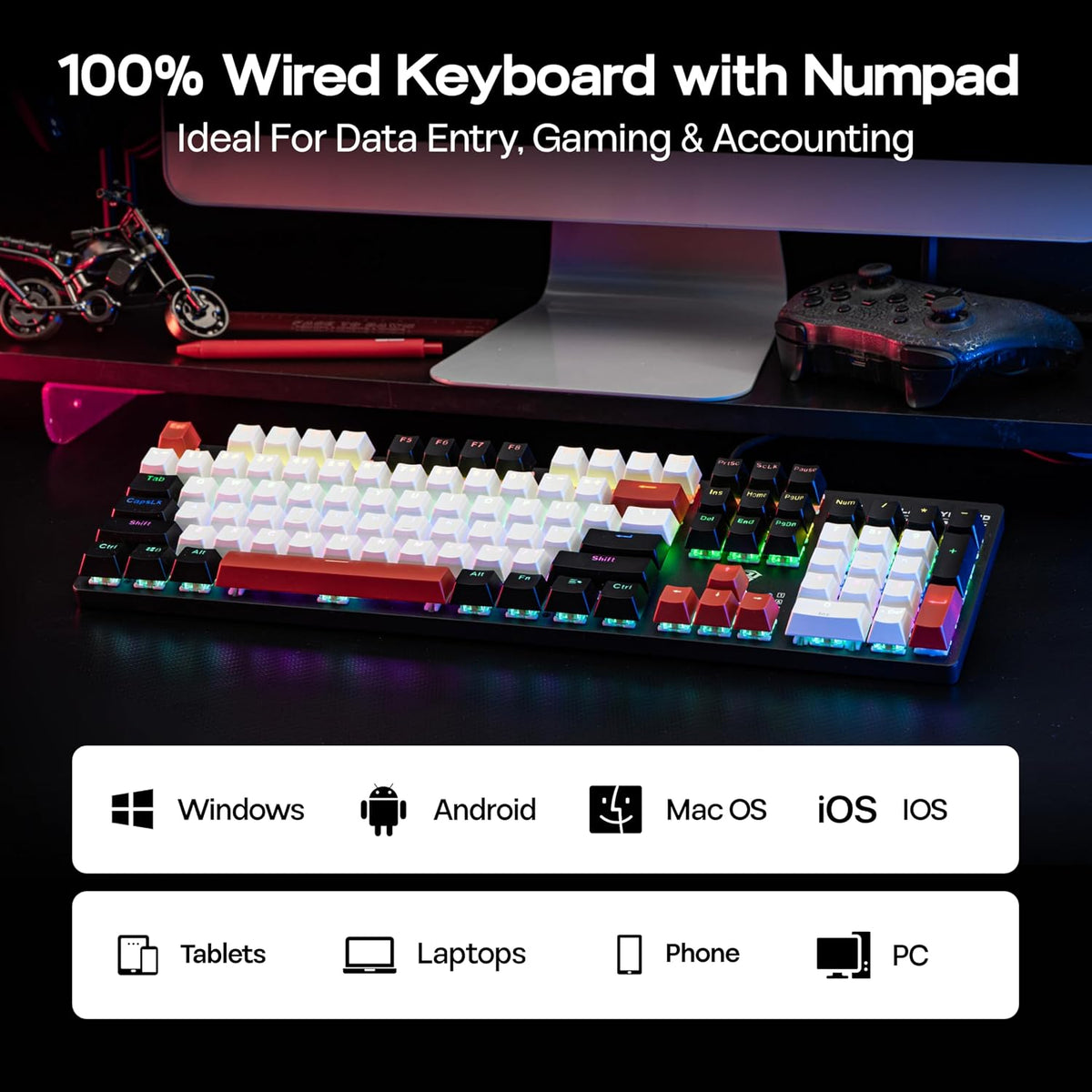 MechLands Aula S500 - Teclado mecánico con cable para juegos, 100%...