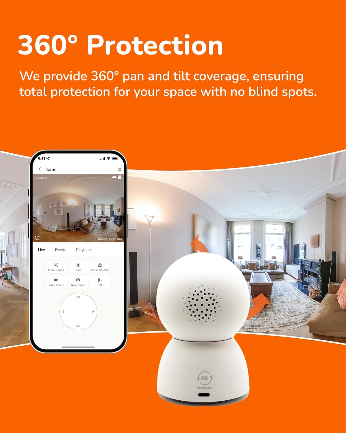 Sensforge Cámara de seguridad recargable de 2.5K para interiores, d...
