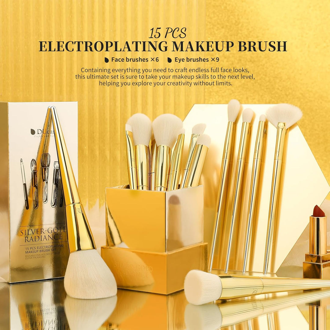DUcare Juego de 15 brochas de maquillaje con soporte, brochas sinté...