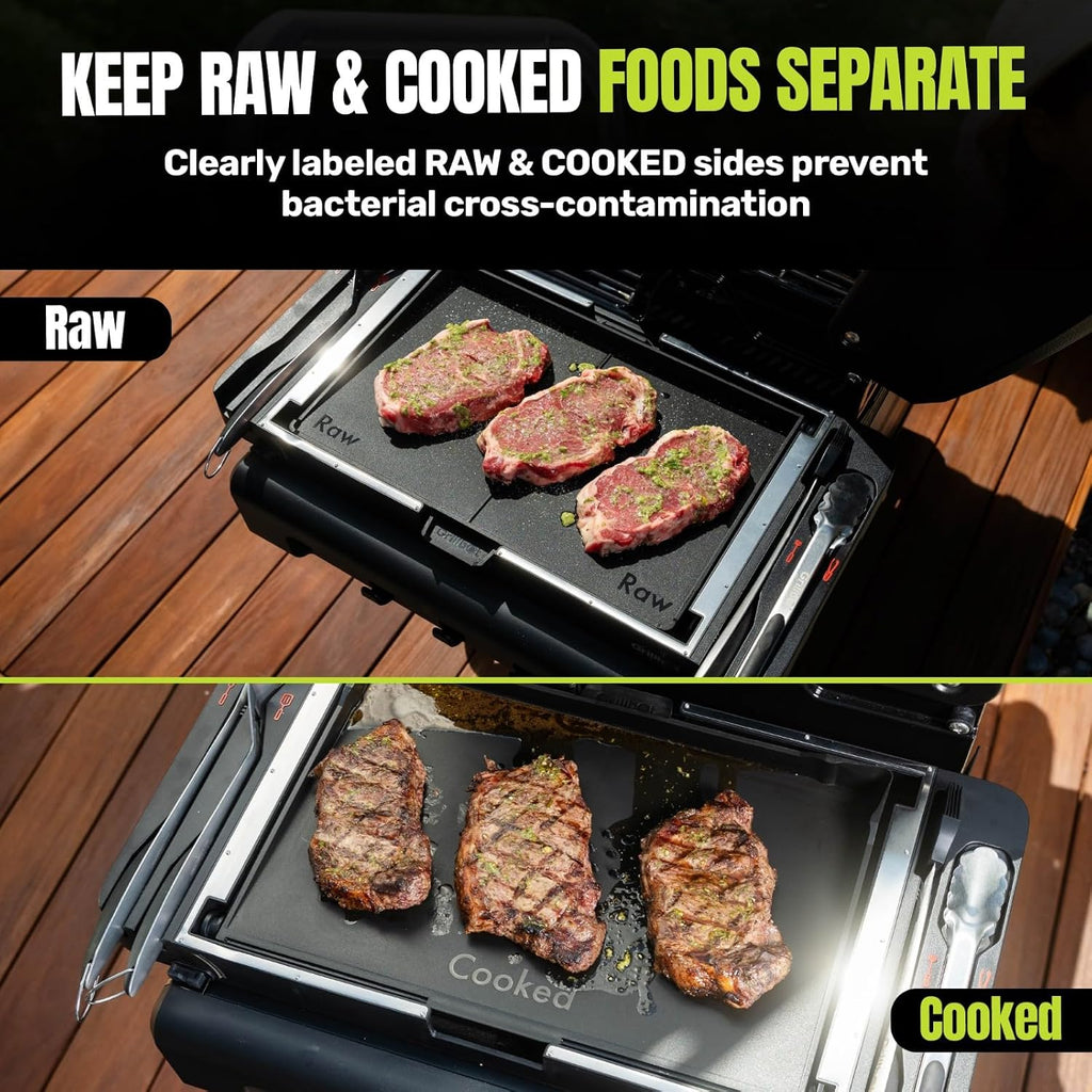 Grillbot FlipTray Bandeja de Preparación y Servicio de Parrilla de Doble Cara - Separación de Alimentos Crudos/Cocidos, Bandeja del Sistema de Transporte para Parrilla BBQ, Herramientas de Acero