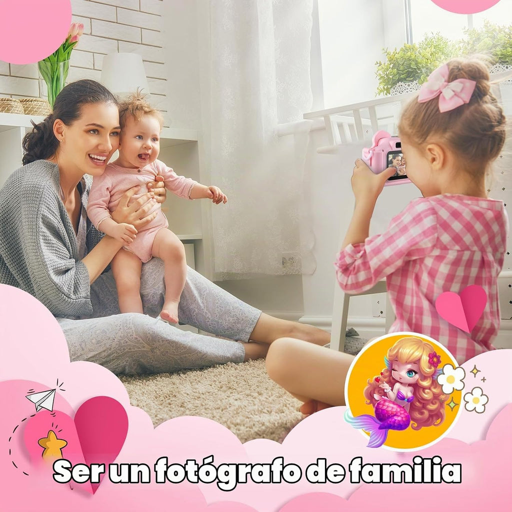 Cámara para niñas de 3 a 8 años, juguetes de sirena, cámara digital para niños pequeños, regalos de Navidad y cumpleaños para niñas de 3, 4, 5, 6, 7, 8 años, linda cámara de video selfie, HD