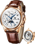 OLEVS - Relojes automáticos para hombre, multicalendario, con fase lunar, 3ATM impermeable, reloj de lujo clásico para negocios, de pulsera