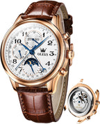 OLEVS - Relojes automáticos para hombre, multicalendario, con fase lunar, 3ATM impermeable, reloj de lujo clásico para negocios, de pulsera