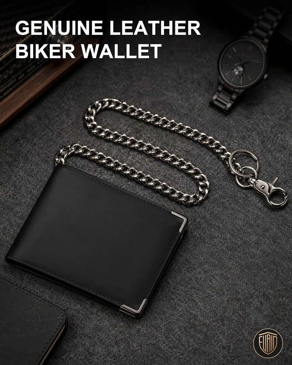 Cartera de cadena de cuero de grano completo: billetera bible para hombre