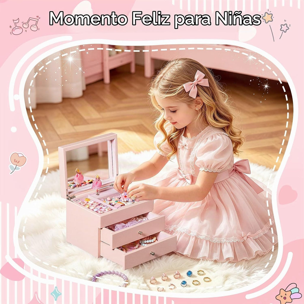 Joyero musical para niñas, joyero musical de 3 capas de madera para niños y organizadores con bailarina giratoria, regalo de almacenamiento de joyas musicales para niñas, Navidad, cumpleaños