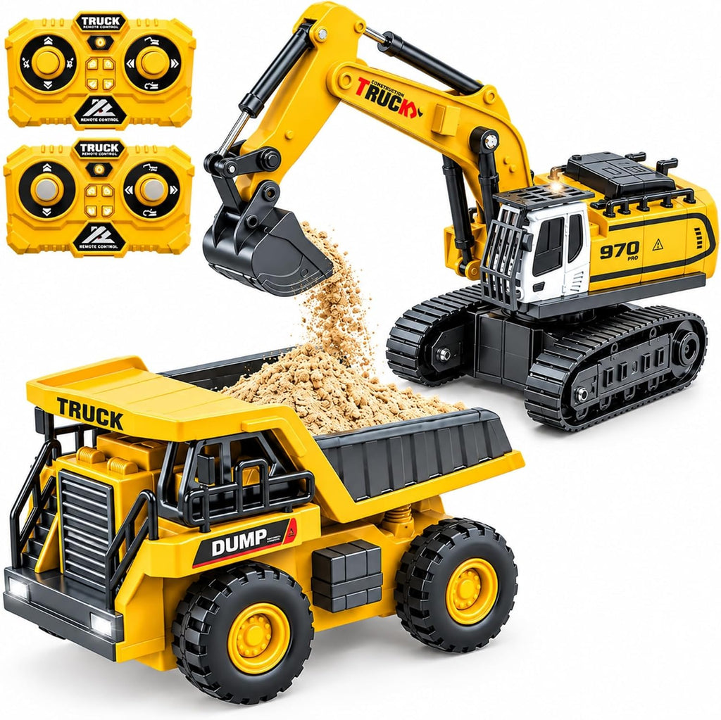 2P Mini Excavadora RC y camión volquete juguete conjunto, construcción