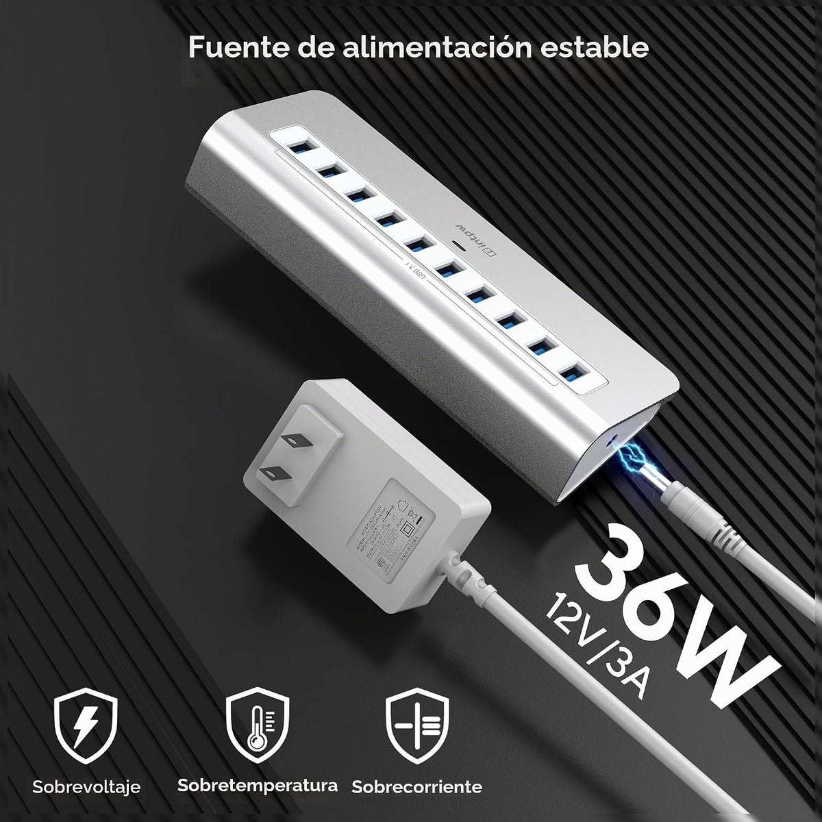 intpw, YH6, hub USB 3.2 de 10 puertos, alimentado