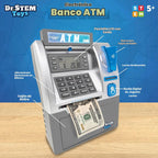 Caja de ahorros de cajero automático para niños – hucha electrónica con alimentador de billetes, contador de monedas y LCD – juguete educativo STEM para niños de 5 a 12 años