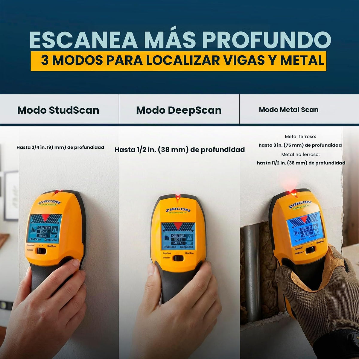 Zircon® Buscador de pernos MultiScanner™ A200 con detección de metales y