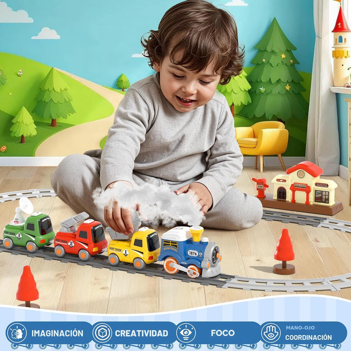 Juego de Tren MORECOLL para Niños Pequeños con Vapor, Música y Luce...
