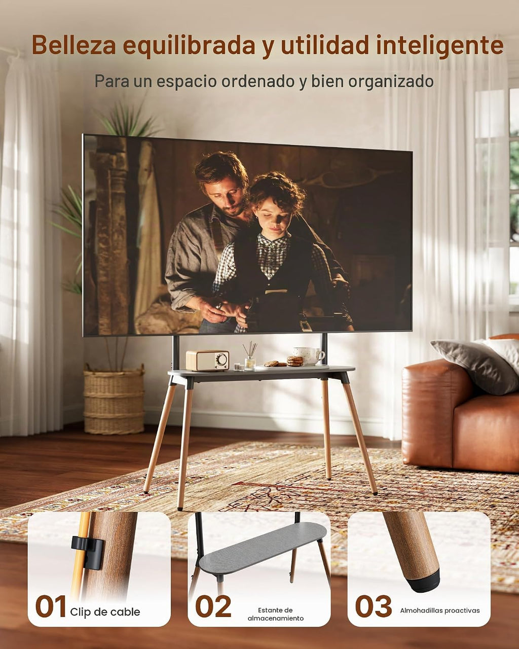Soporte de TV con caballete de 4 patas para televisores de 49 a 86