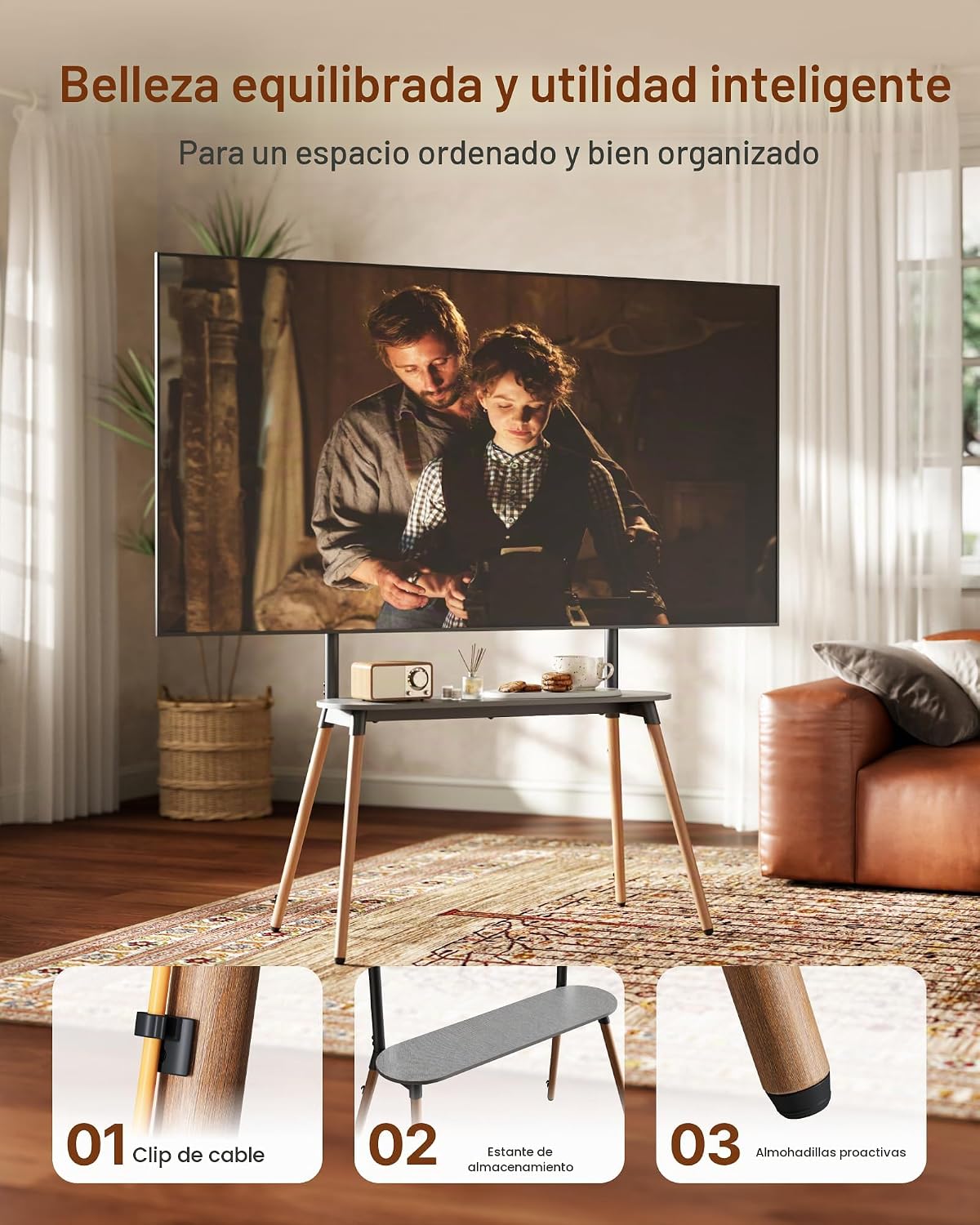 Soporte de TV con caballete de 4 patas para televisores de 49 a 86