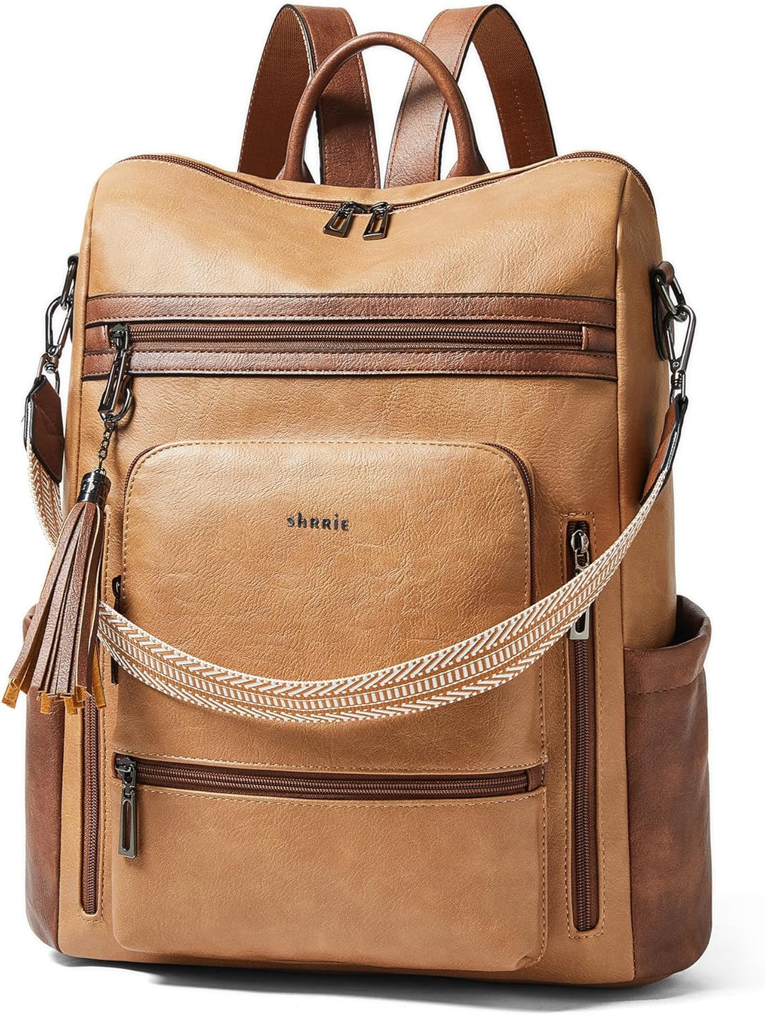 Shrrie Mochila de cuero vegano para computadora portátil para mujer...