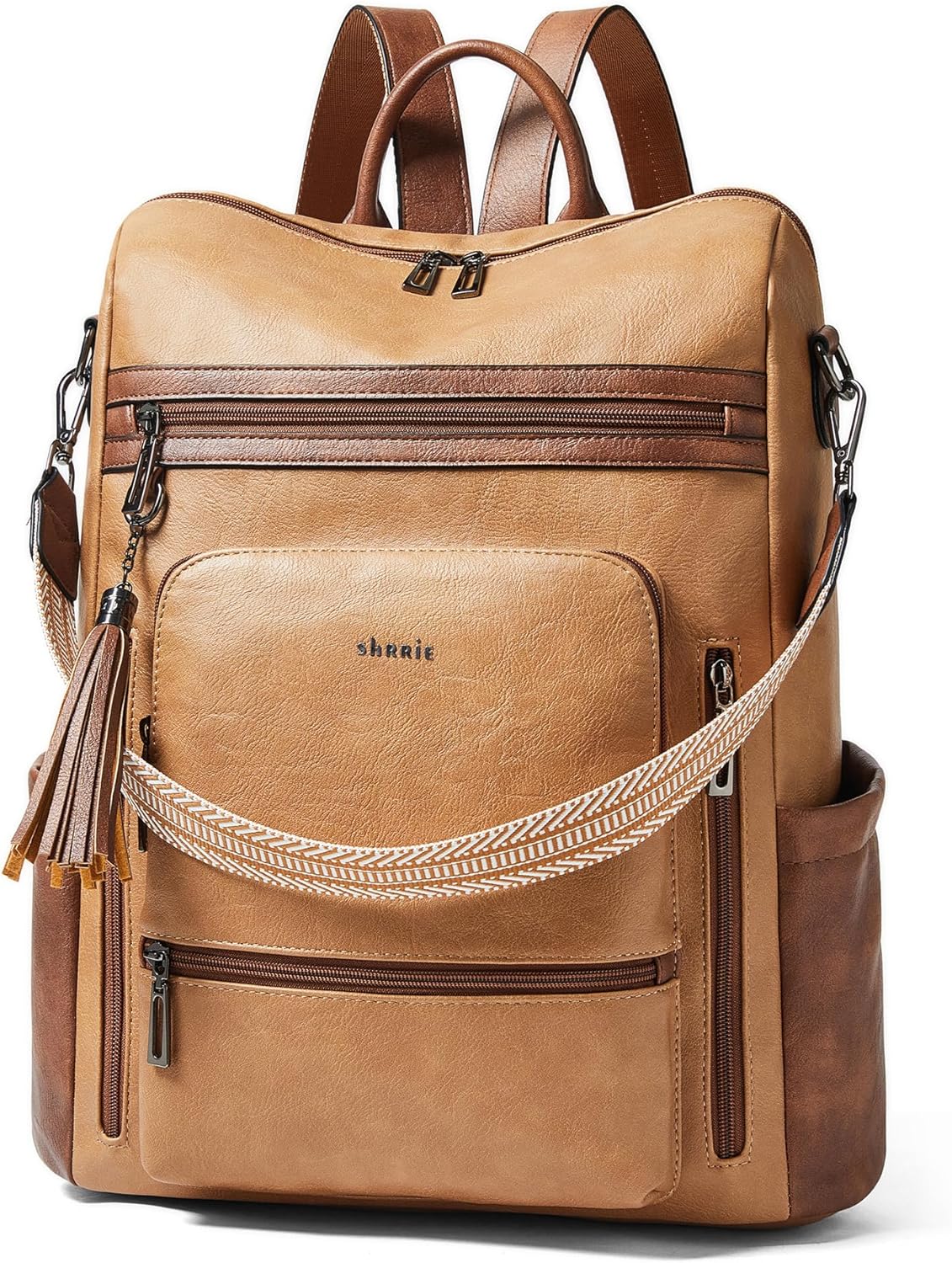 Shrrie Mochila de cuero vegano para computadora portátil para mujer...