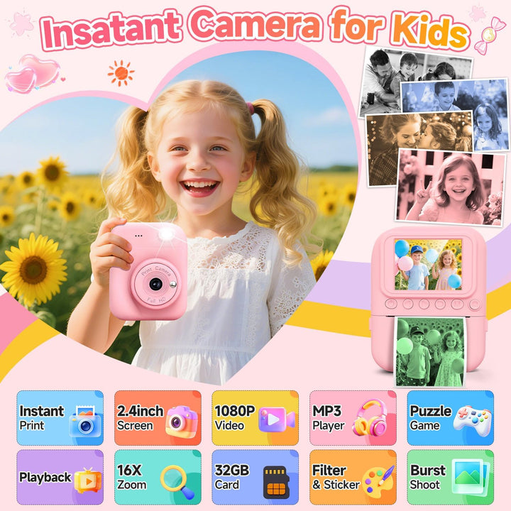 Cámara de impresión instantánea para niños, juguetes de cámara para...