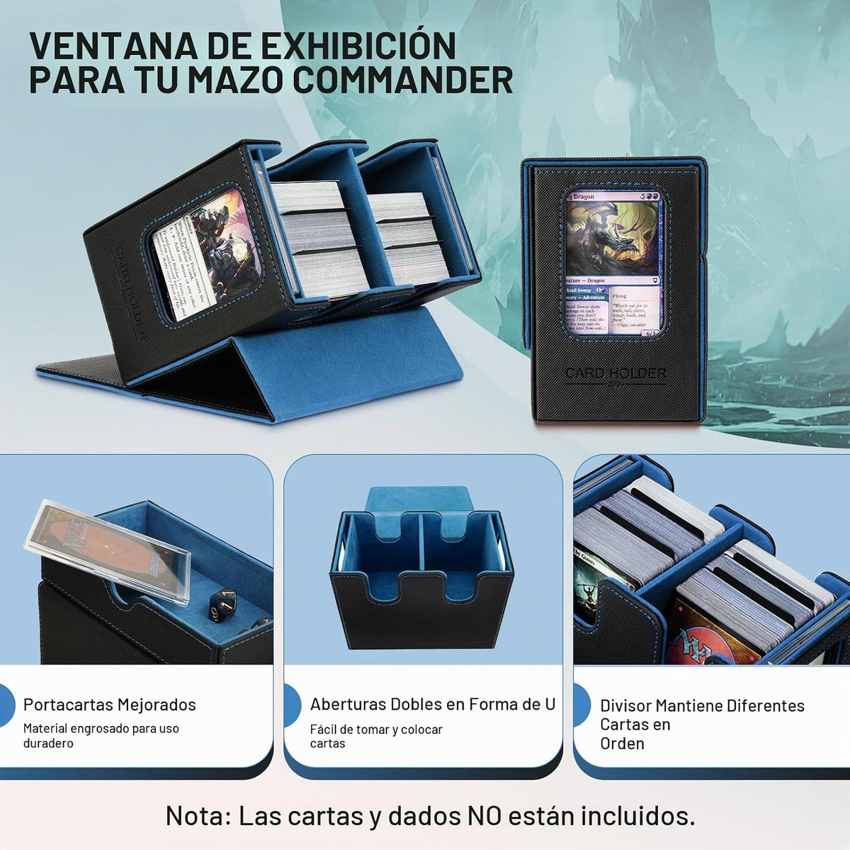 Caja para mazos TiMOVO MTG Commander para cartas TCG CCG Magic, Negro+Azul