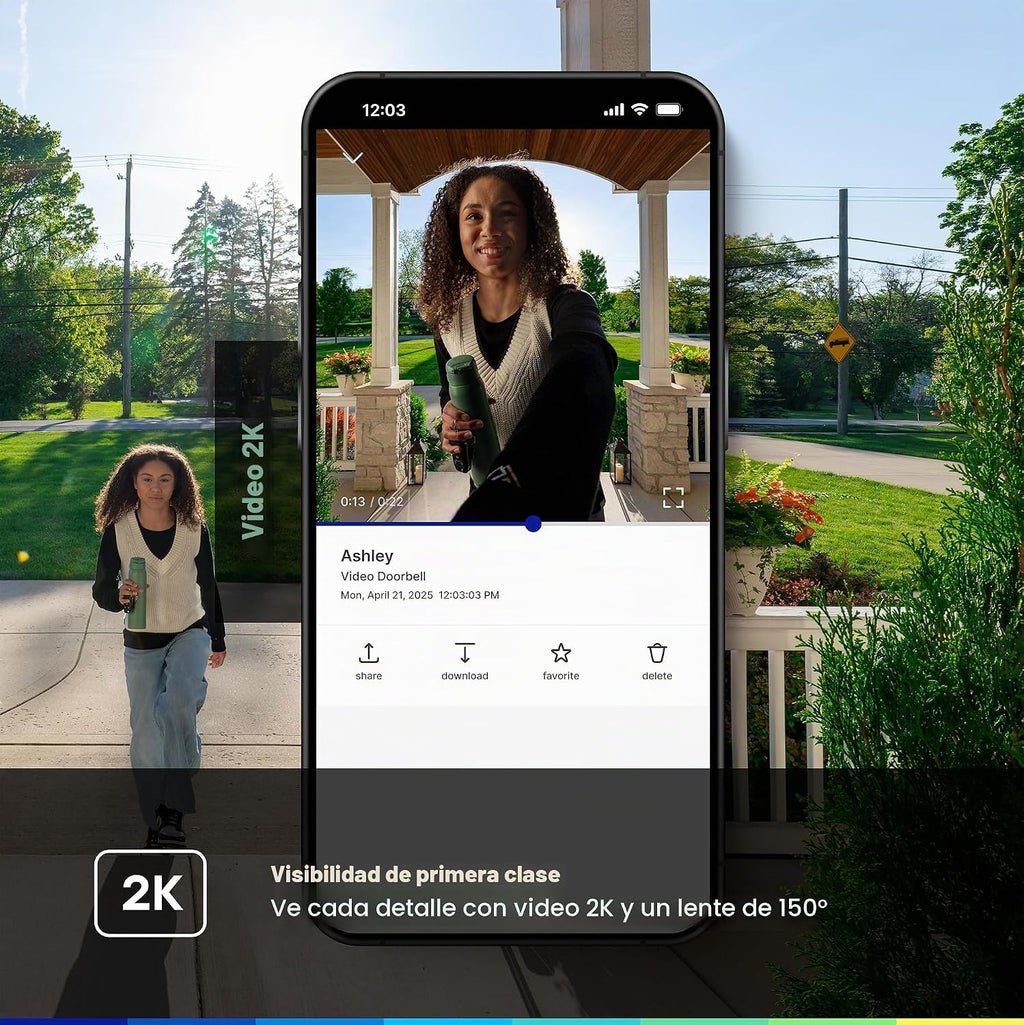 Chamberlain myQ Video Doorbell | Cámara 2K, batería/cableada, visión nocturna a color, vista en vivo con conversación bidireccional, detección de movimiento y alertas en tiempo real, vista amplia de