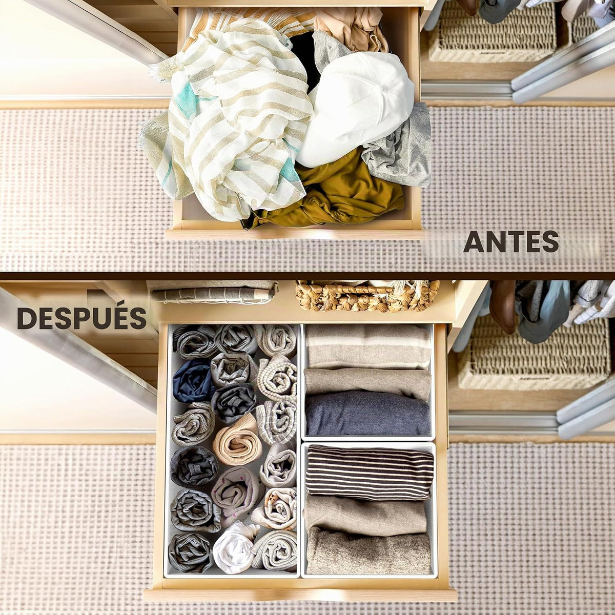 Simple Houseware Organizador plegable para cajones y contenedor para almacenar, juego de 12, gris