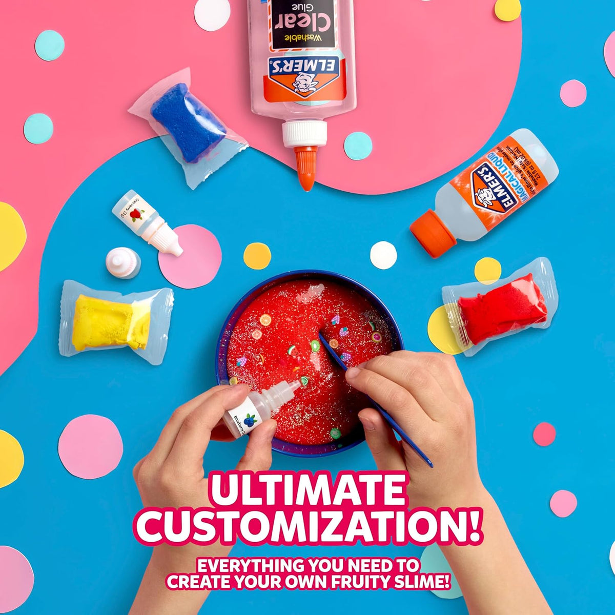 Kit de Slime Fruity Fusion de Elmer's, Incluye Elmer's Clear Glue, Activador Mágico de Slime Líquido, Pigmentos de Arcilla para Color, Aromas, Tazón para Mezclar, Cuchara, Kit de 20 Piezas