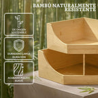 HOMESTEAD Contenedor de almacenamiento esquinero de bambú, apilable de 2 niveles para almacenamiento de papas y cebollas para mostrador de cocina, estante de esquina de madera, organizador de despensa