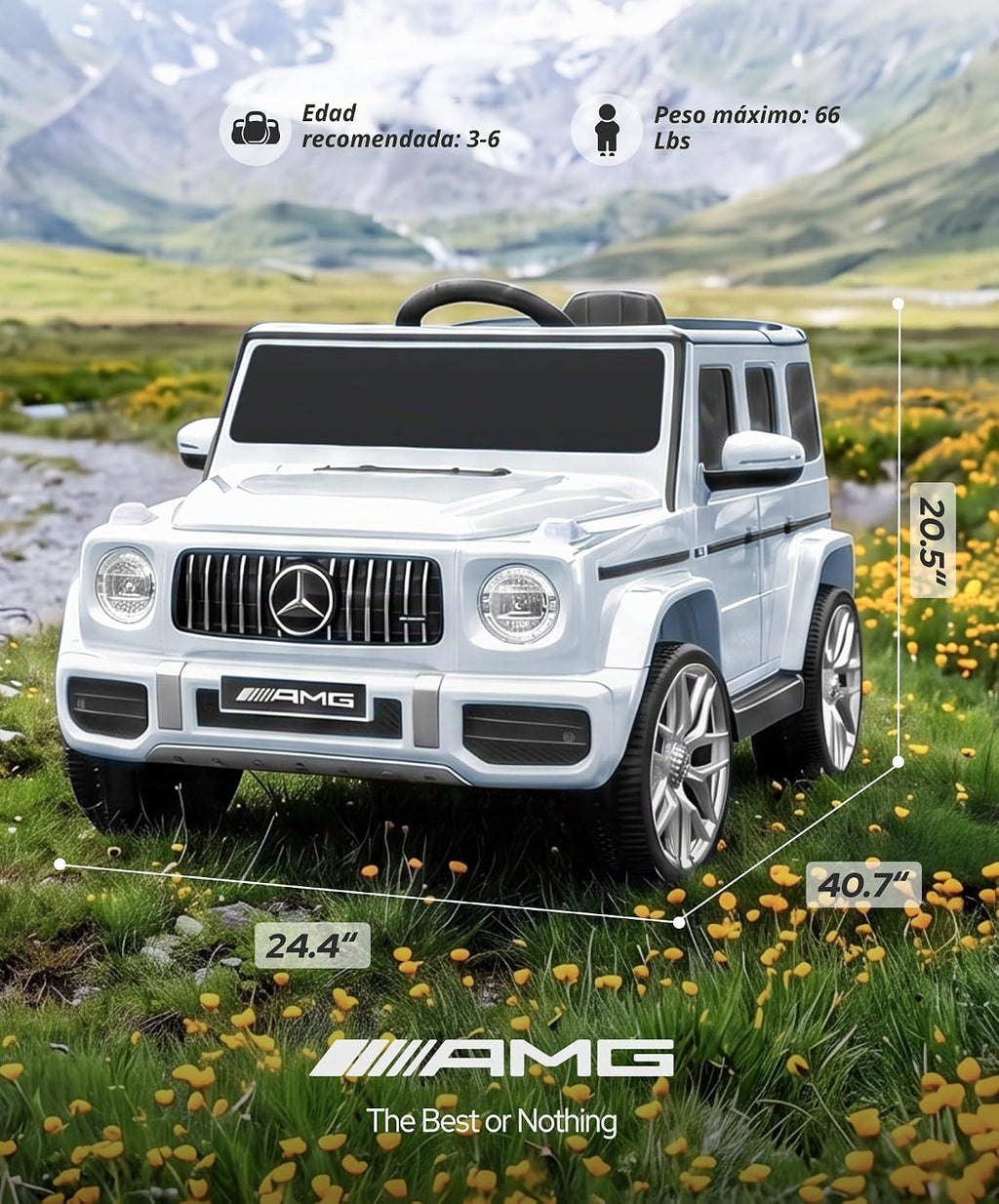 Mercedes-Benz AMG G63 - Coche eléctrico con licencia para niños, auto de paseo con control de padres, auto eléctrico G Wagon para niños, arranque suave, aviso de batería baja, Bluetooth, luces