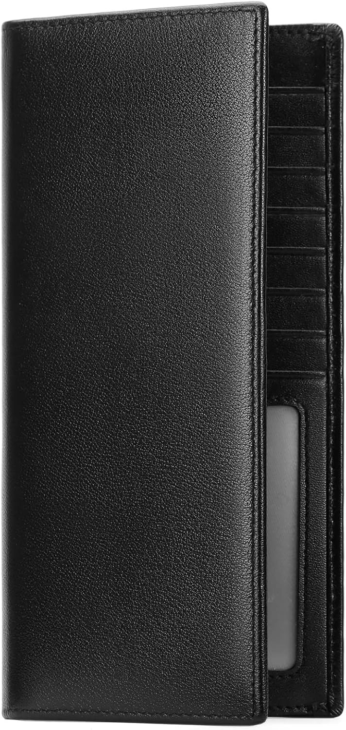 FALAN MULE Cartera de cuero genuino con bloqueo RFID delgada con ta...