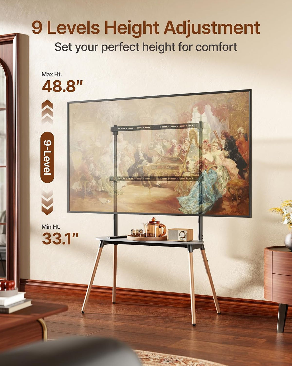 Soporte de TV con caballete de 4 patas para televisores de 49 a 86